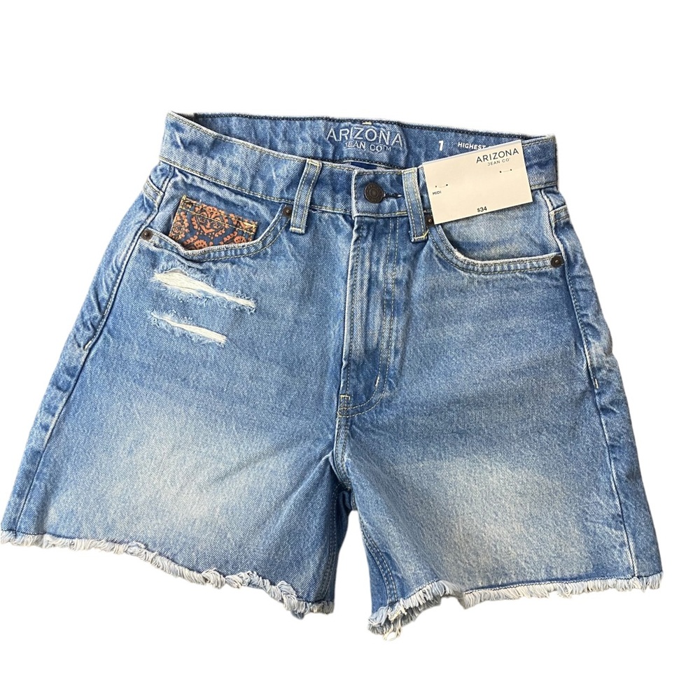 Arizona Patchwork Womens High Rise Midi Short-Juniors